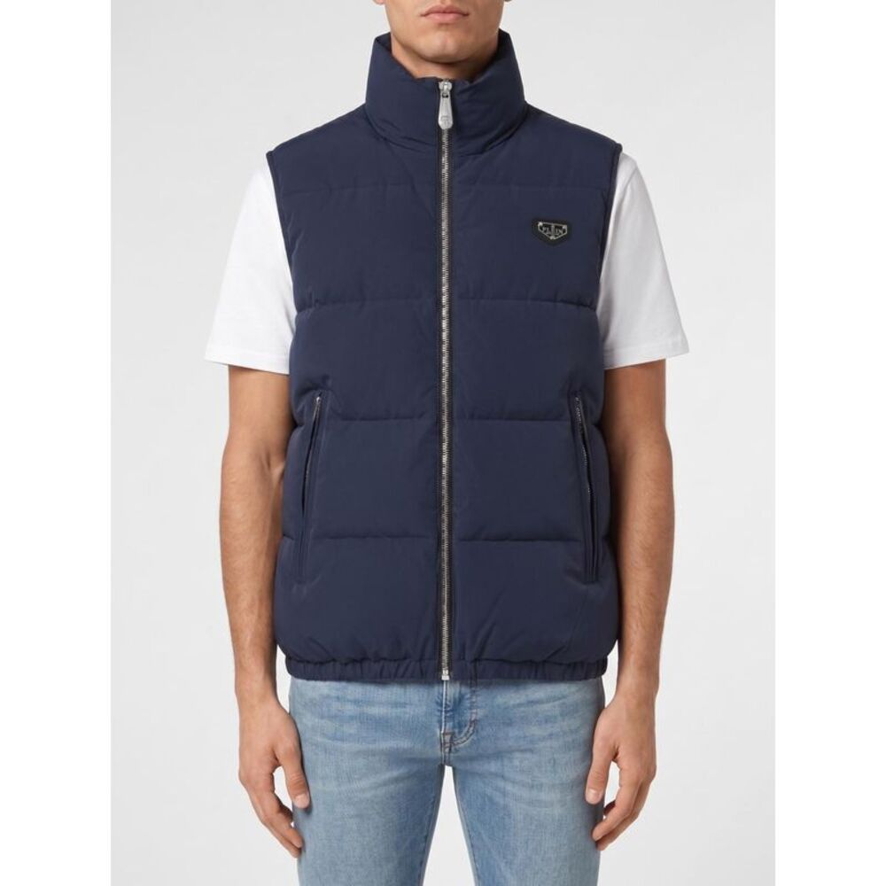 Philipp Plein Men Philipp Plein High Neck Padded Technical Fabric Vest With Zip